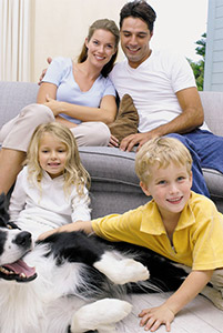 a family of 4 and a dog