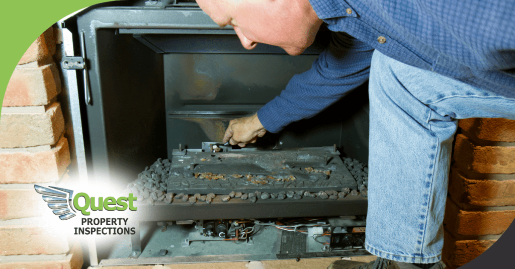 Technician adjusting gas fireplace pilot assembly